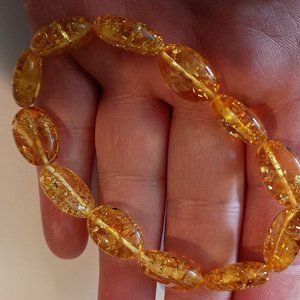 Large 7.5 inch Honey Yellow Oval Beaded Baltic Amber stretch bracelet